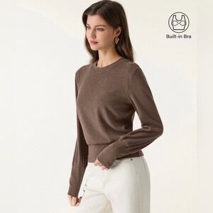 OGL ProWarm Elevated Crewneck Brushed Brami with Banded Hem NWT mocha brown S